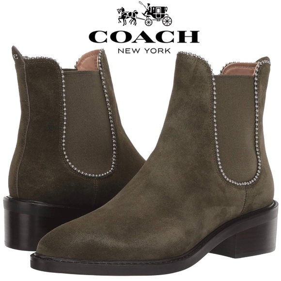 Coach Shoes - Coach Bowery bead Chelsea Khaki Green Suede Leather Ankle Fashion Boots Booties